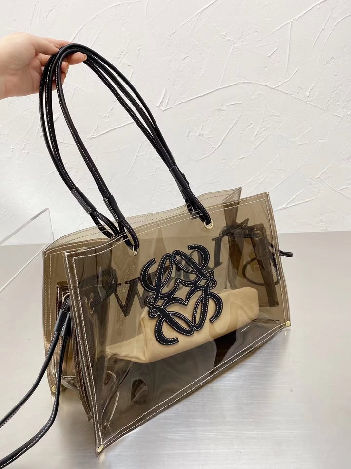 PVC and Leather Tote Bag - Beige