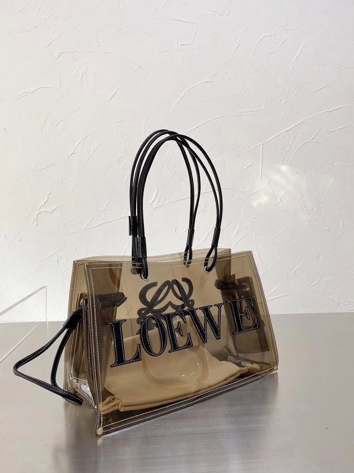 PVC and Leather Tote Bag - Beige