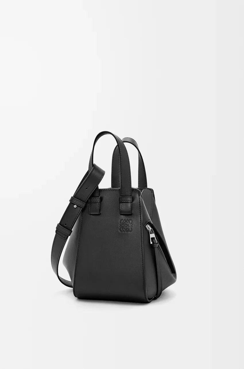Compact Hammock bag in classic calfskin Black - EliteLux Outlet