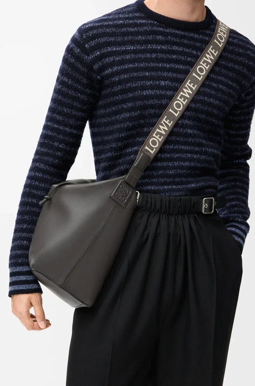 Cubi Crossbody bag in supple smooth calfskin and jacquard Dark Grey - EliteLux Outlet