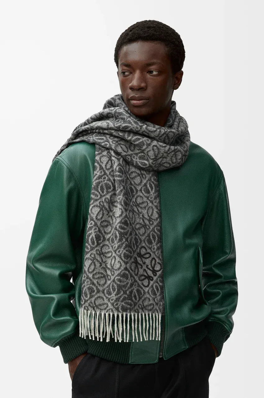 Anagram scarf in wool and cashmere Dark Grey - EliteLux Outlet