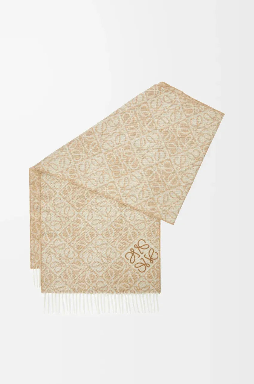 Anagram scarf in wool and cashmere Beige - EliteLux Outlet