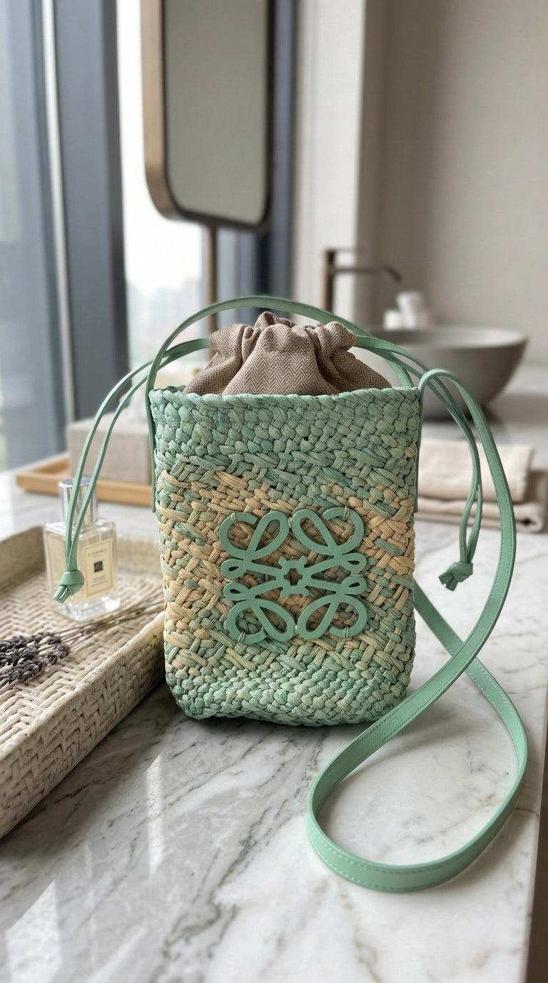 Square Palm Pocket Bag - Natural/Green