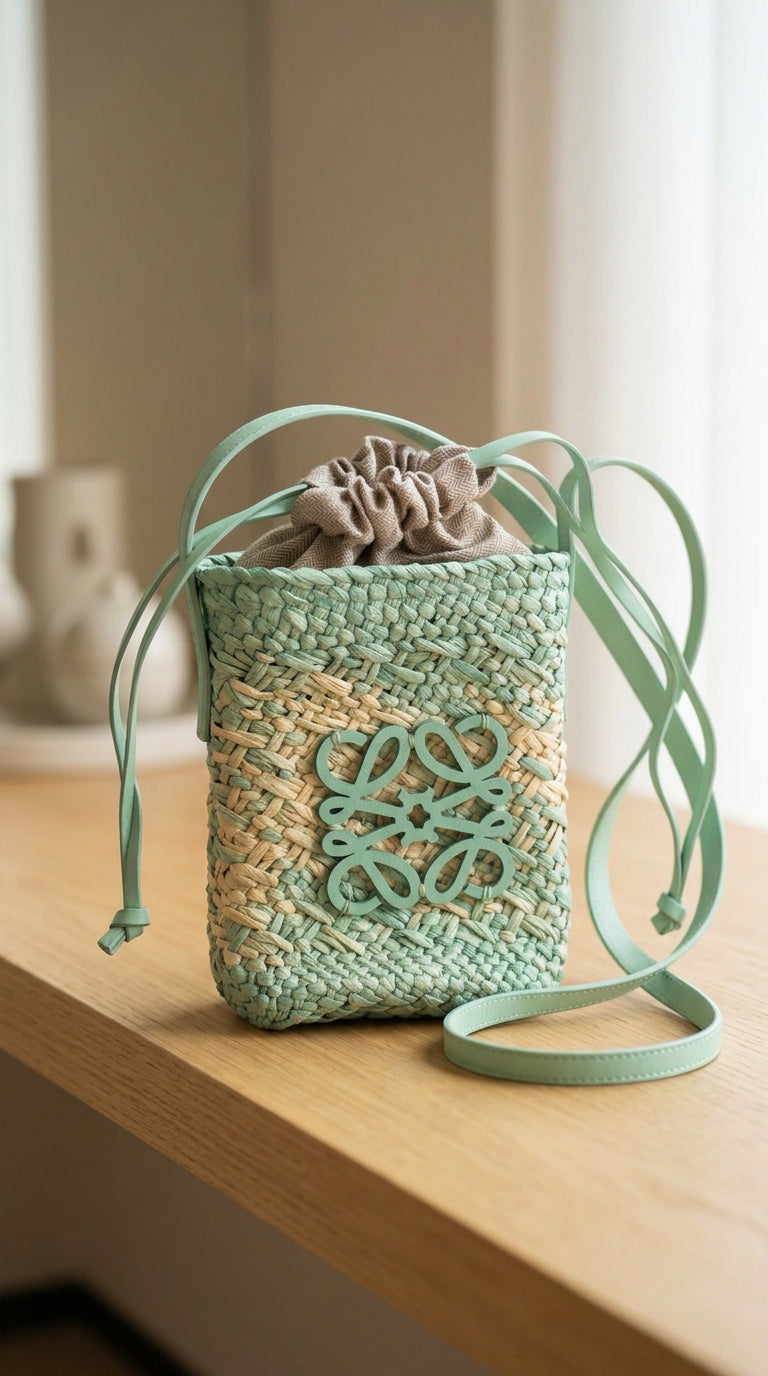 Square Palm Pocket Bag - Natural/Green
