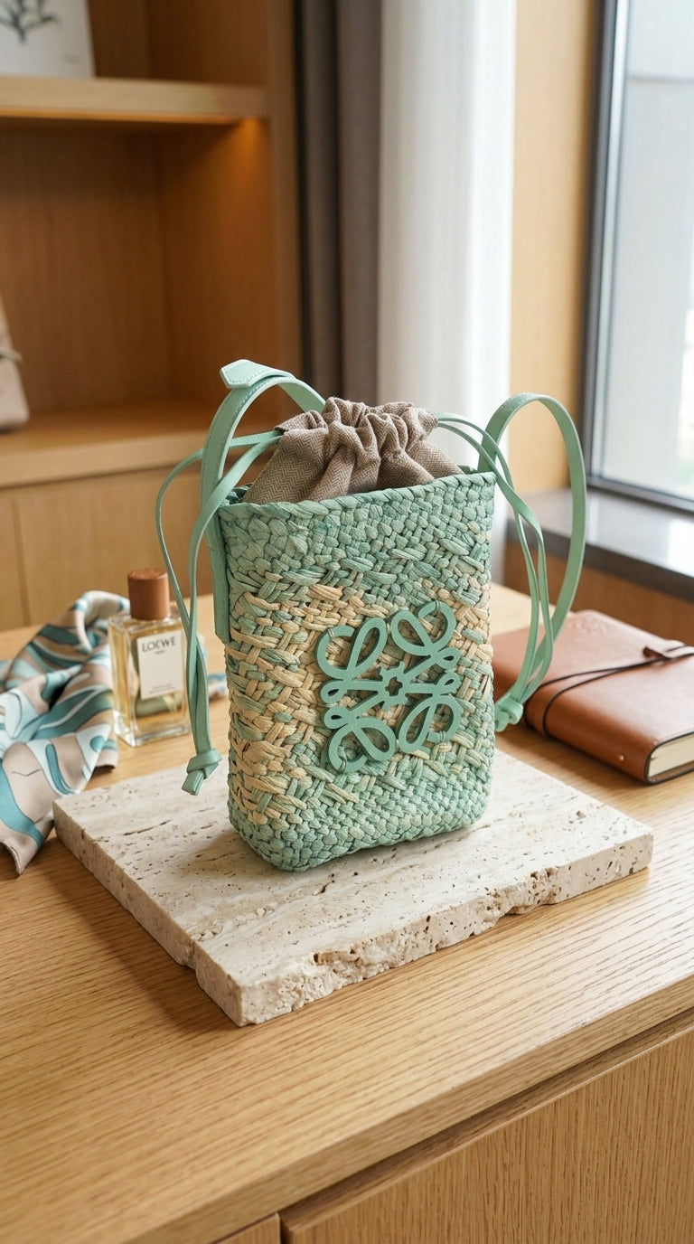 Square Palm Pocket Bag - Natural/Green