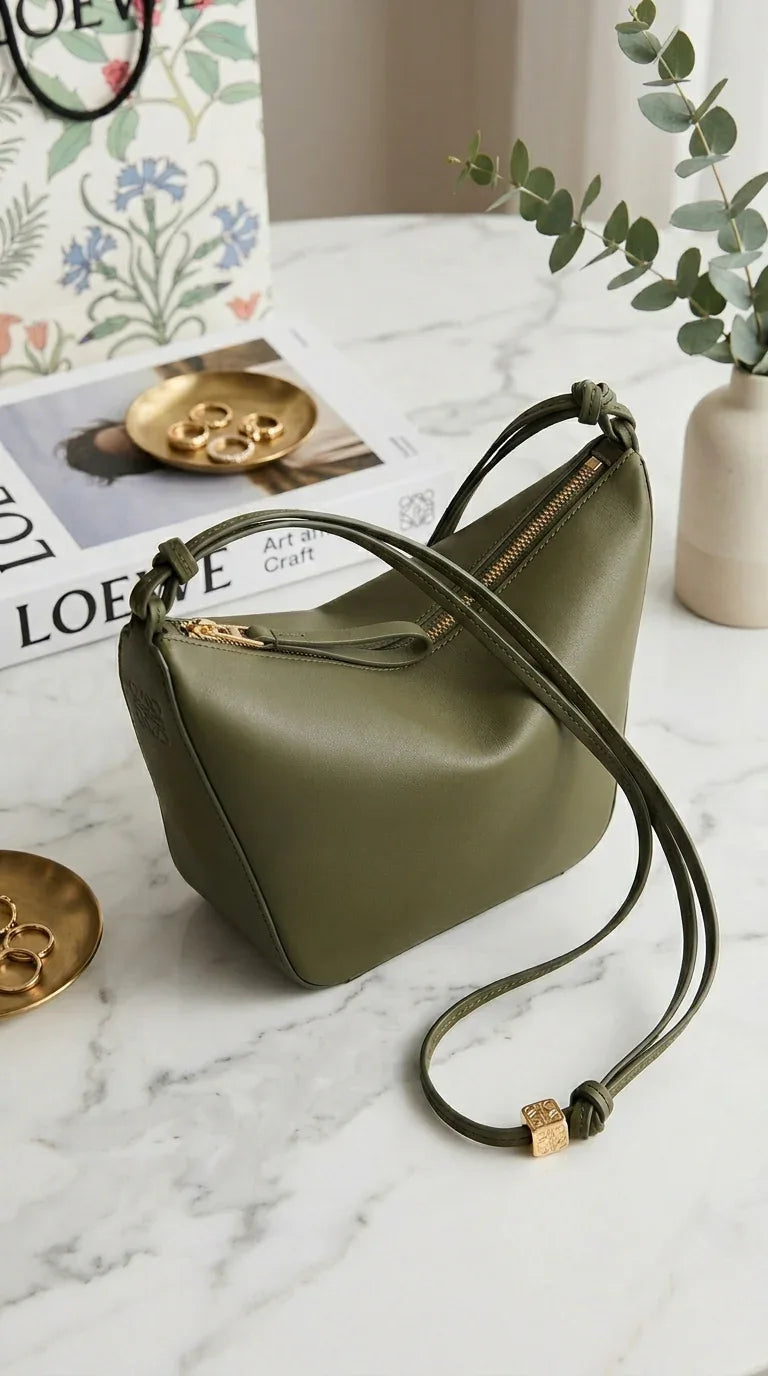 Cubi Crossbody bag in supple smooth calfskin and jacquard Green - EliteLux Outlet