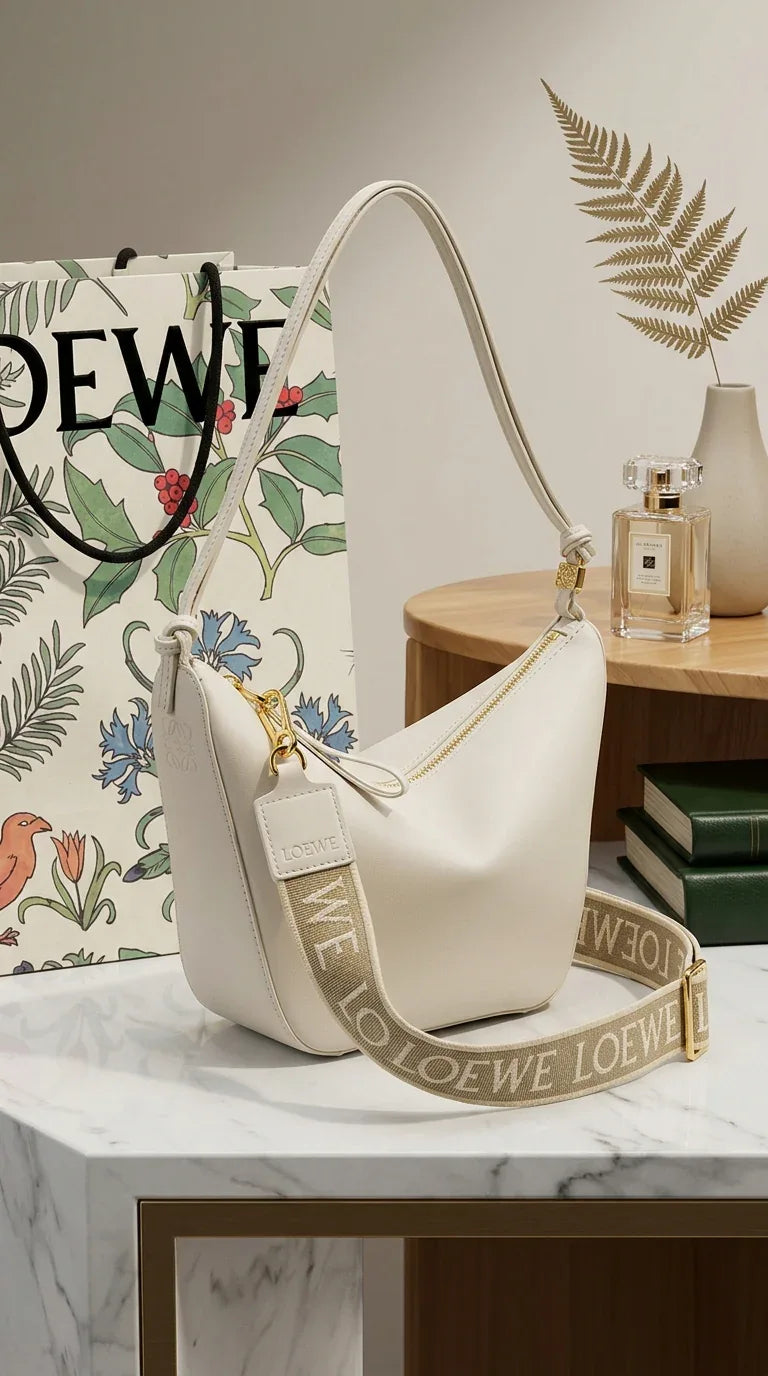 Cubi Crossbody bag in supple smooth calfskin and jacquard Off-White - EliteLux Outlet