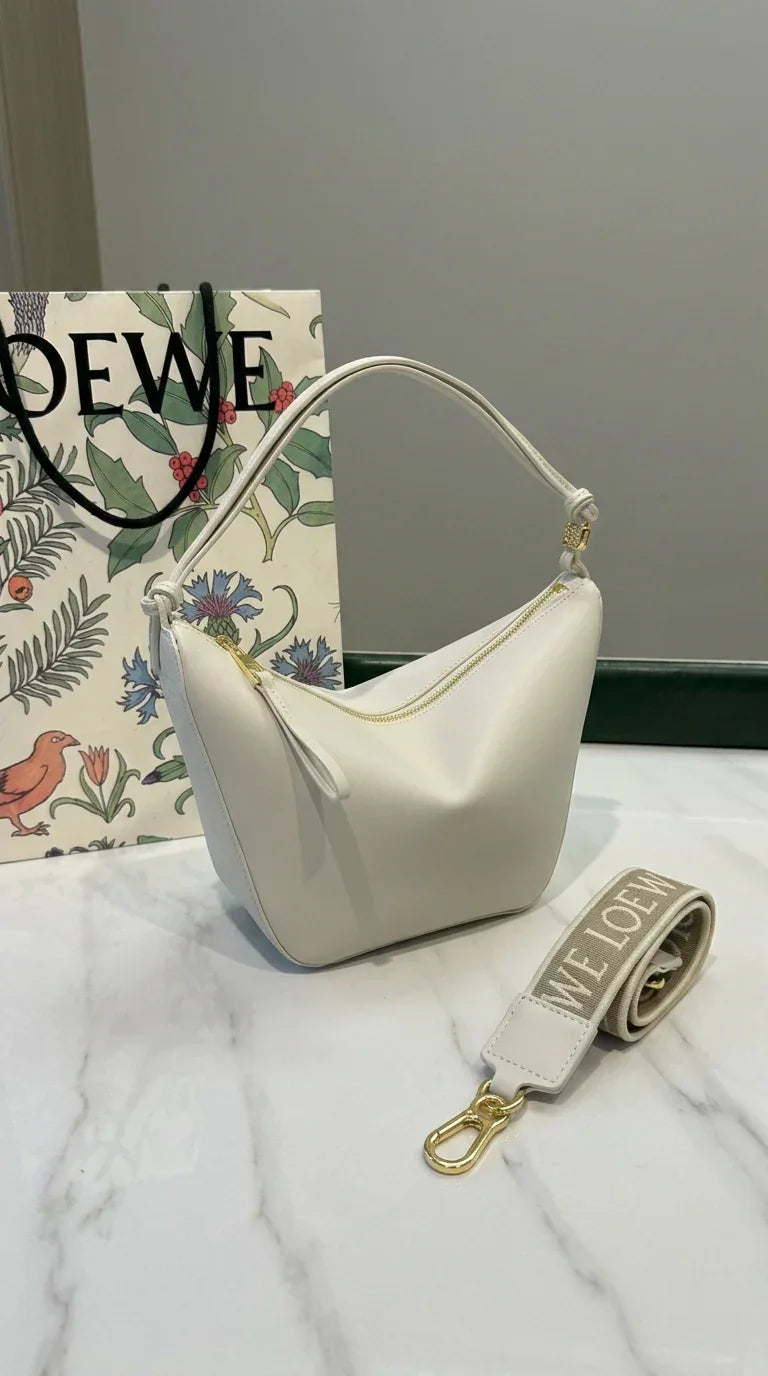 Cubi Crossbody bag in supple smooth calfskin and jacquard Off-White - EliteLux Outlet