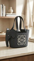 Elephant basket in raffia and calfskin Black - EliteLux Outlet