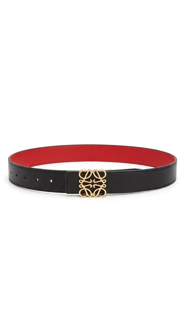 Reversible Smooth Leather Belt - Black/red/gold