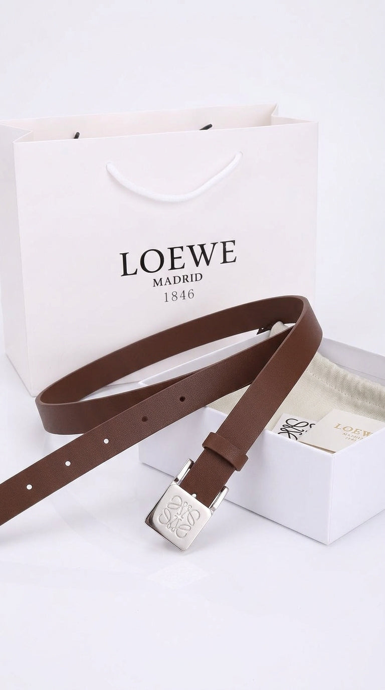 Reversible Smooth Leather Belt - Brown/silver
