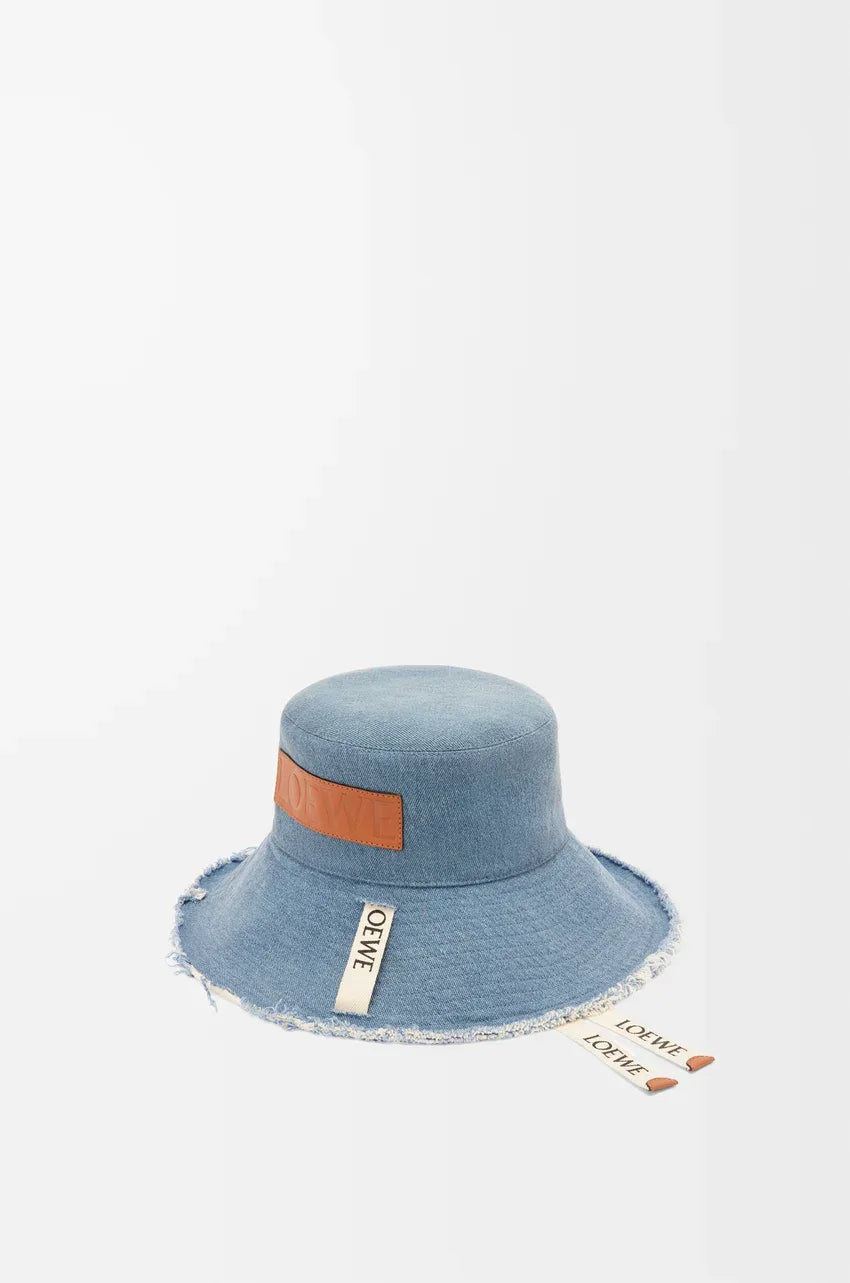 Frayed fisherman hat in denim and calfskin Blue/denim - EliteLux Outlet