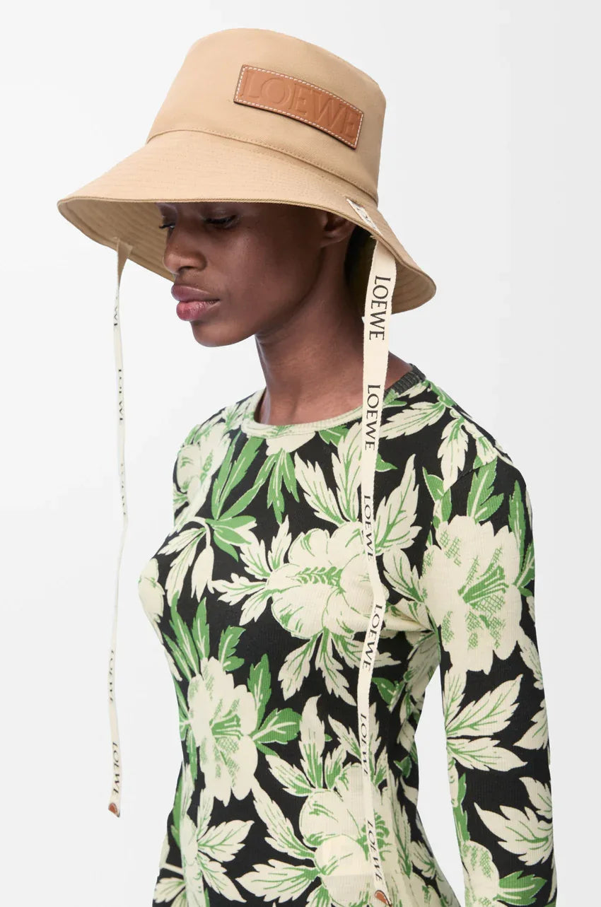 Frayed fisherman hat in denim and calfskin Sand - EliteLux Outlet