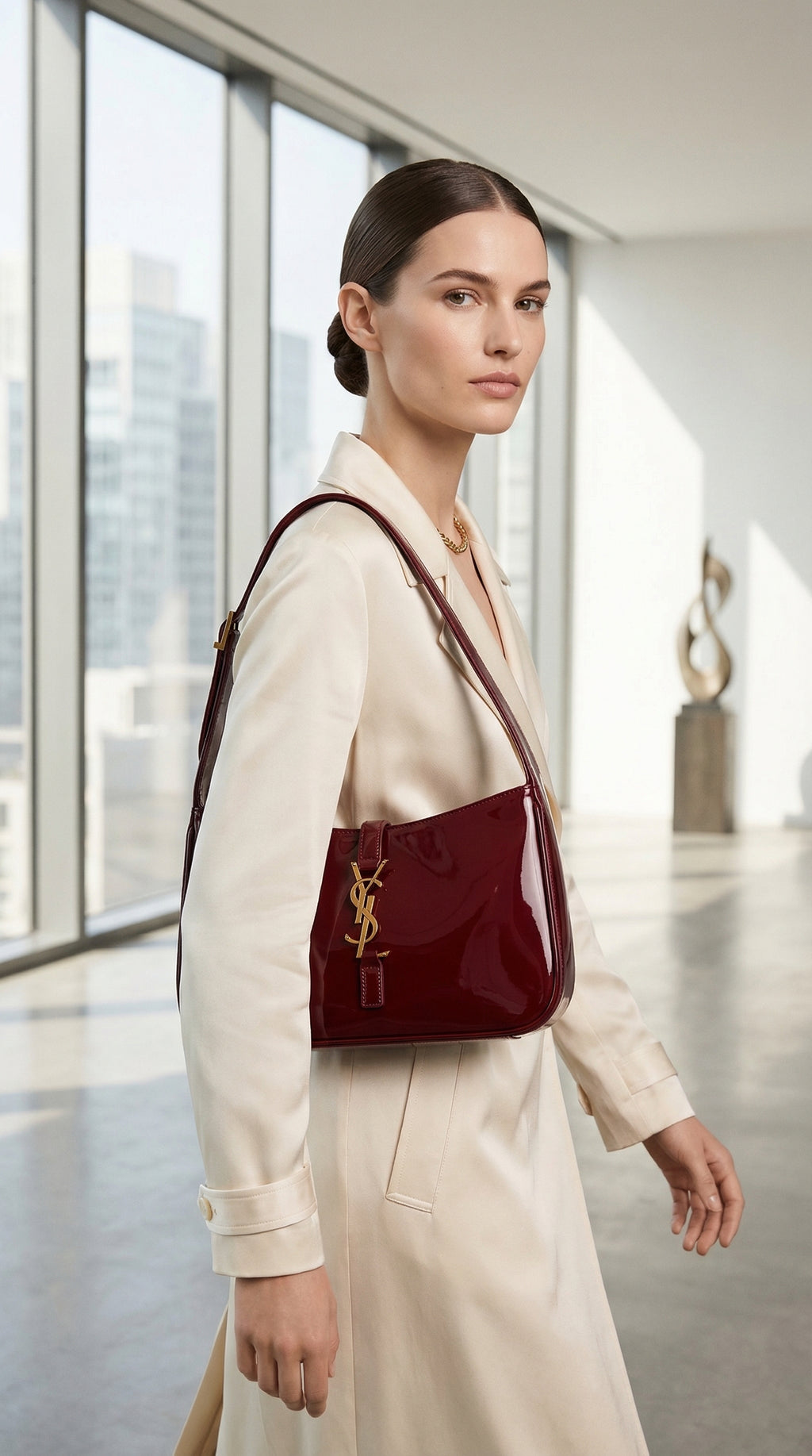 Leather Shoulder Bag 5 to 7 – Burgundy
