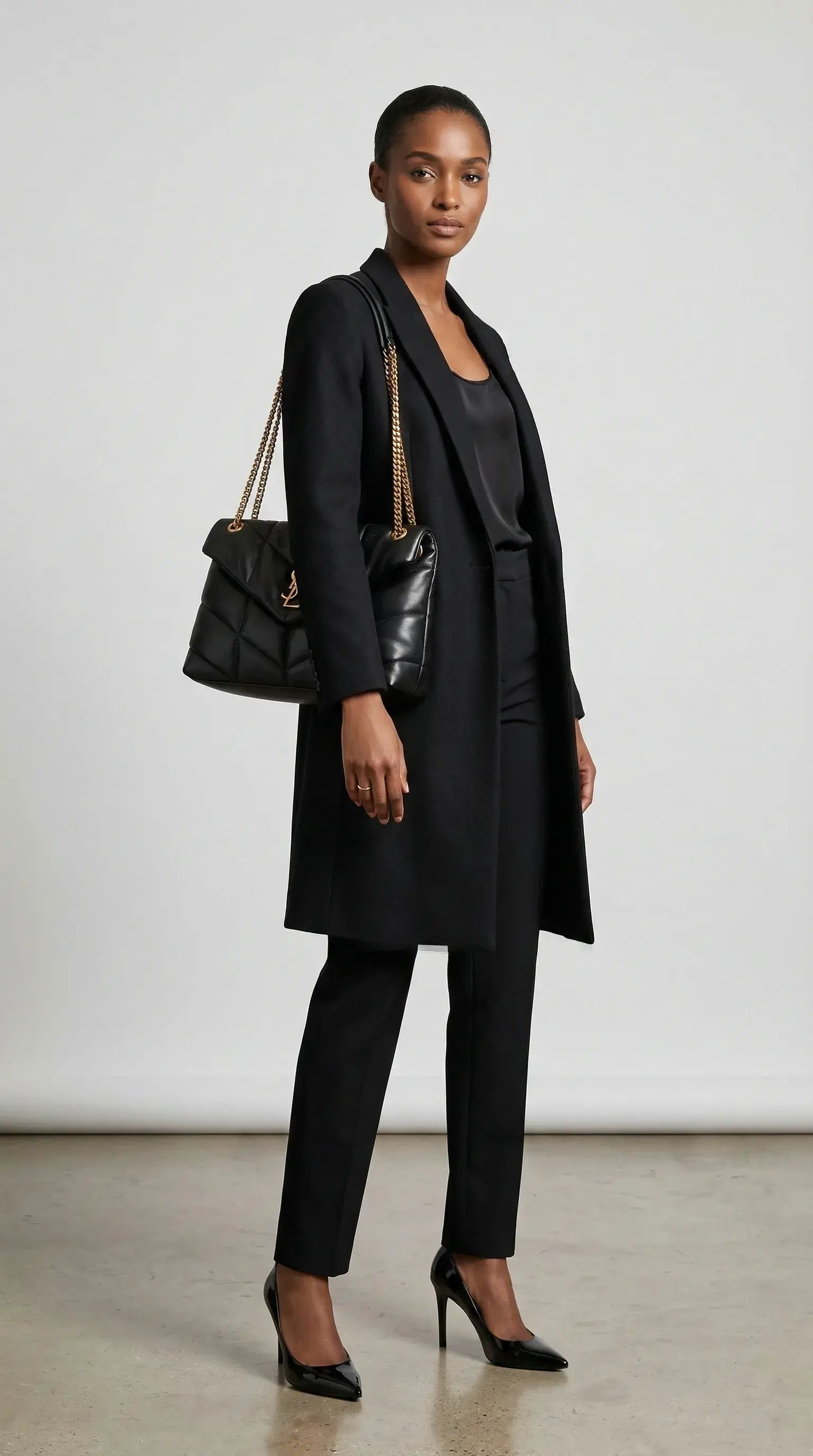 Quilted Flap Shoulder Bag – Black Chevron Leather (Gold Hardware)