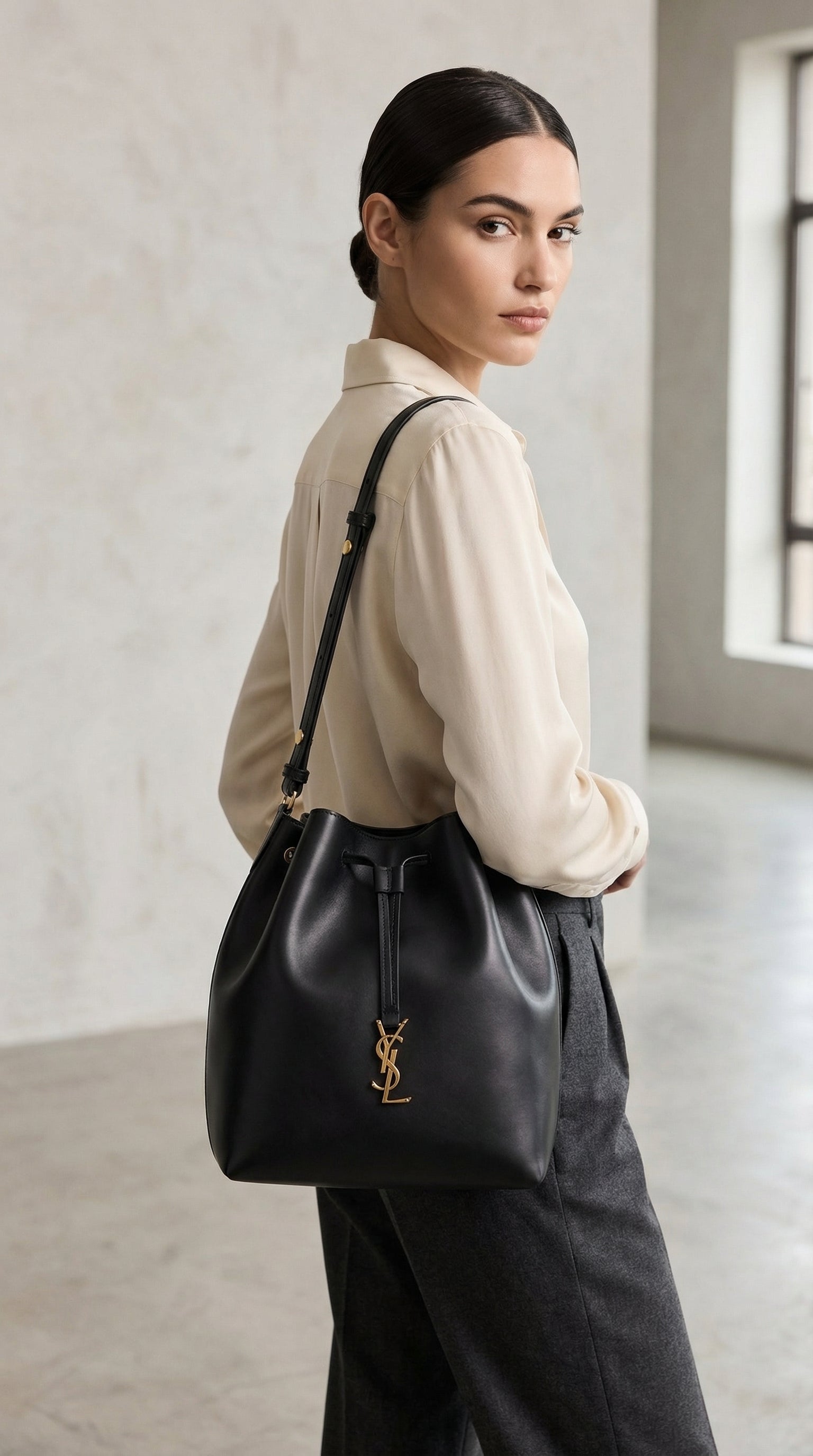 Smooth Leather Bucket Bag 37 – Black Smooth Leather (Gold Hardware)