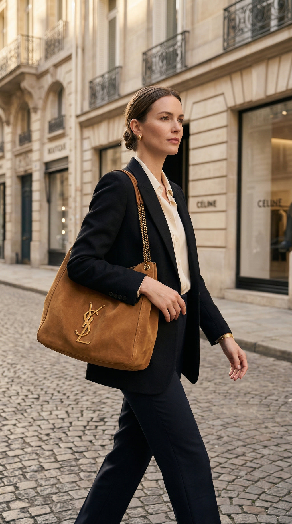 Chain Handle Hobo Bag - Caramel Suede