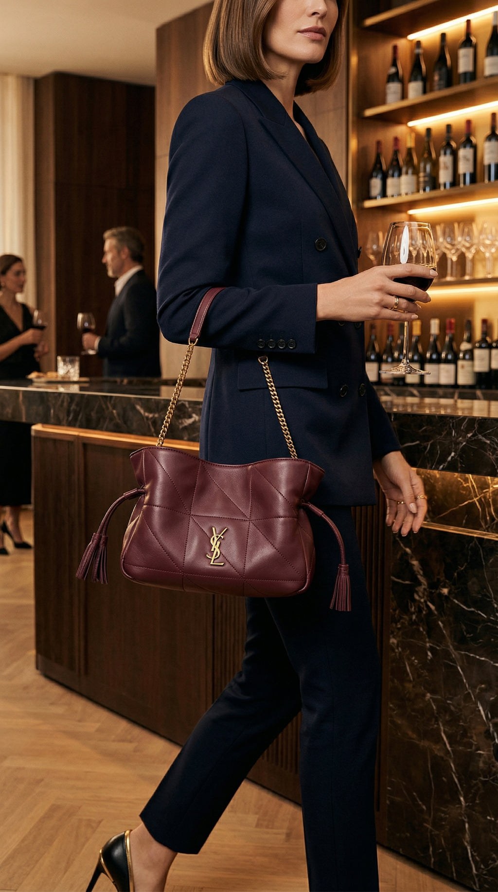 Drawstring Mini Bag – Burgundy Quilted Leather
