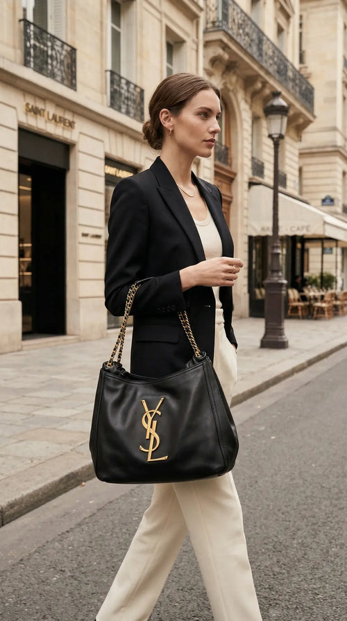 Chain Handle Hobo Bag – Black Leather