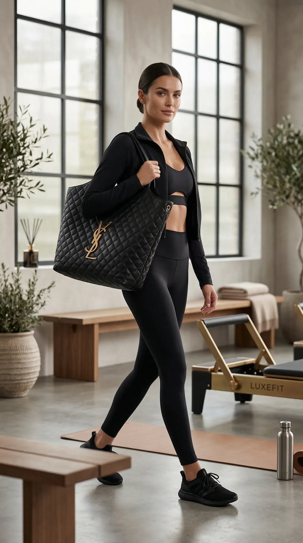 Oversized Quilted Tote – Black