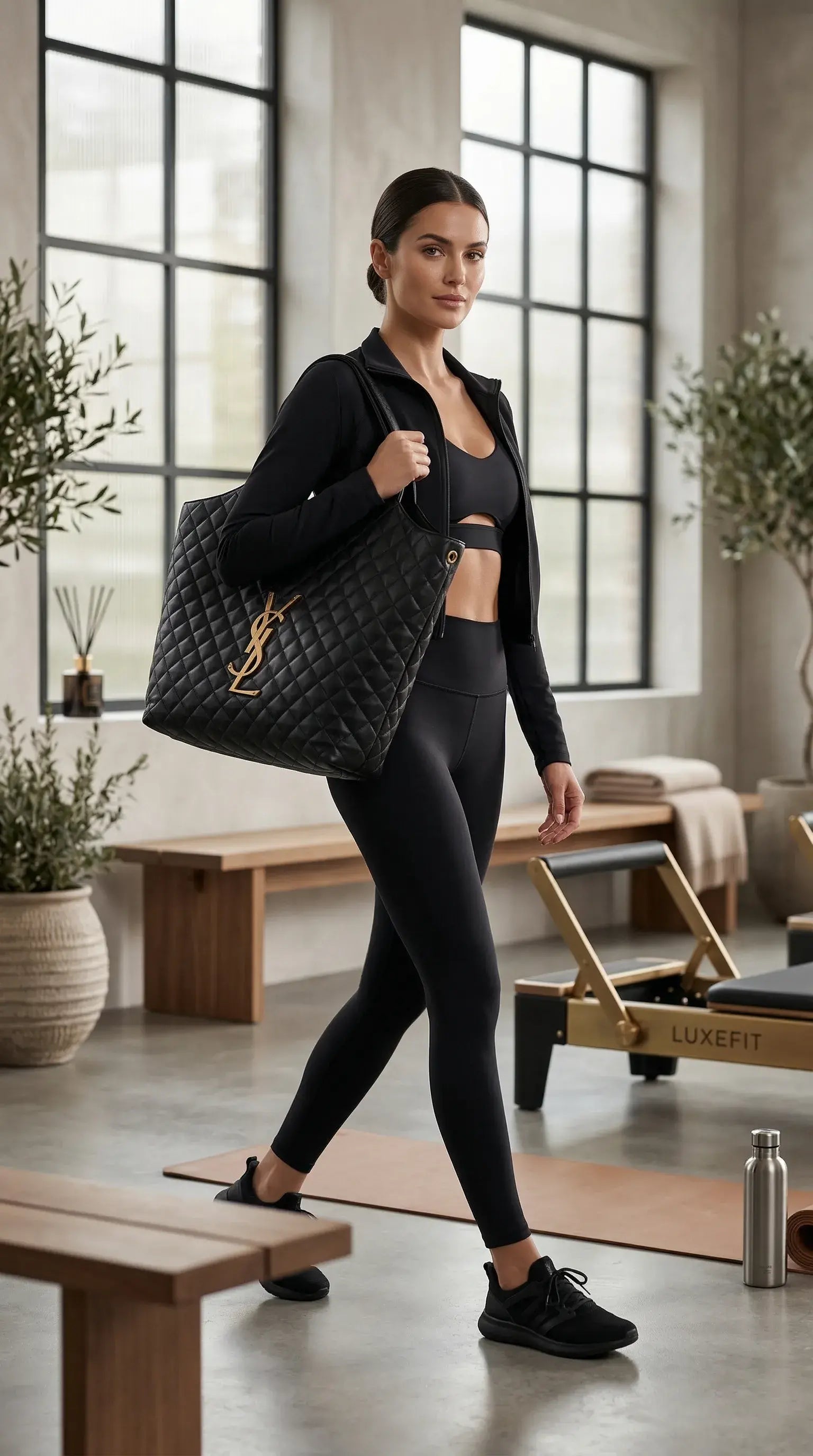 Oversized Quilted Tote – Black
