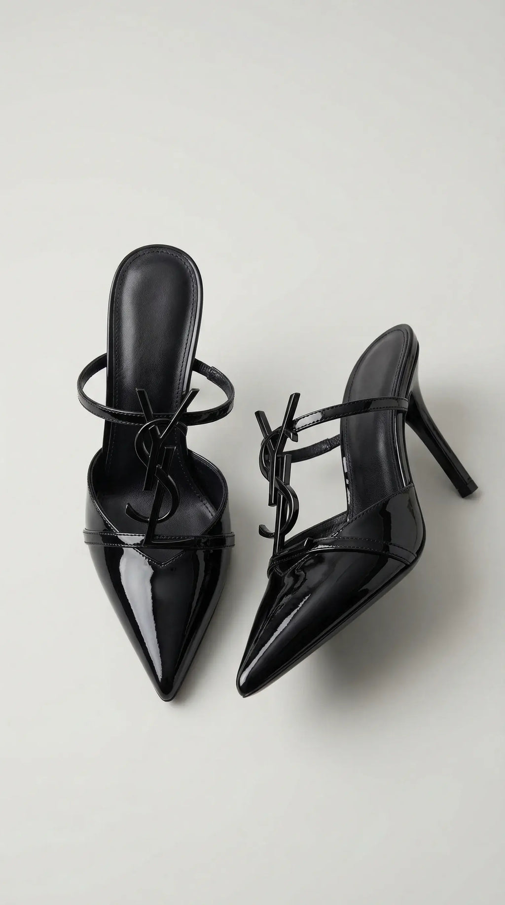 Pointed Toe Leather Mules – Black Metal