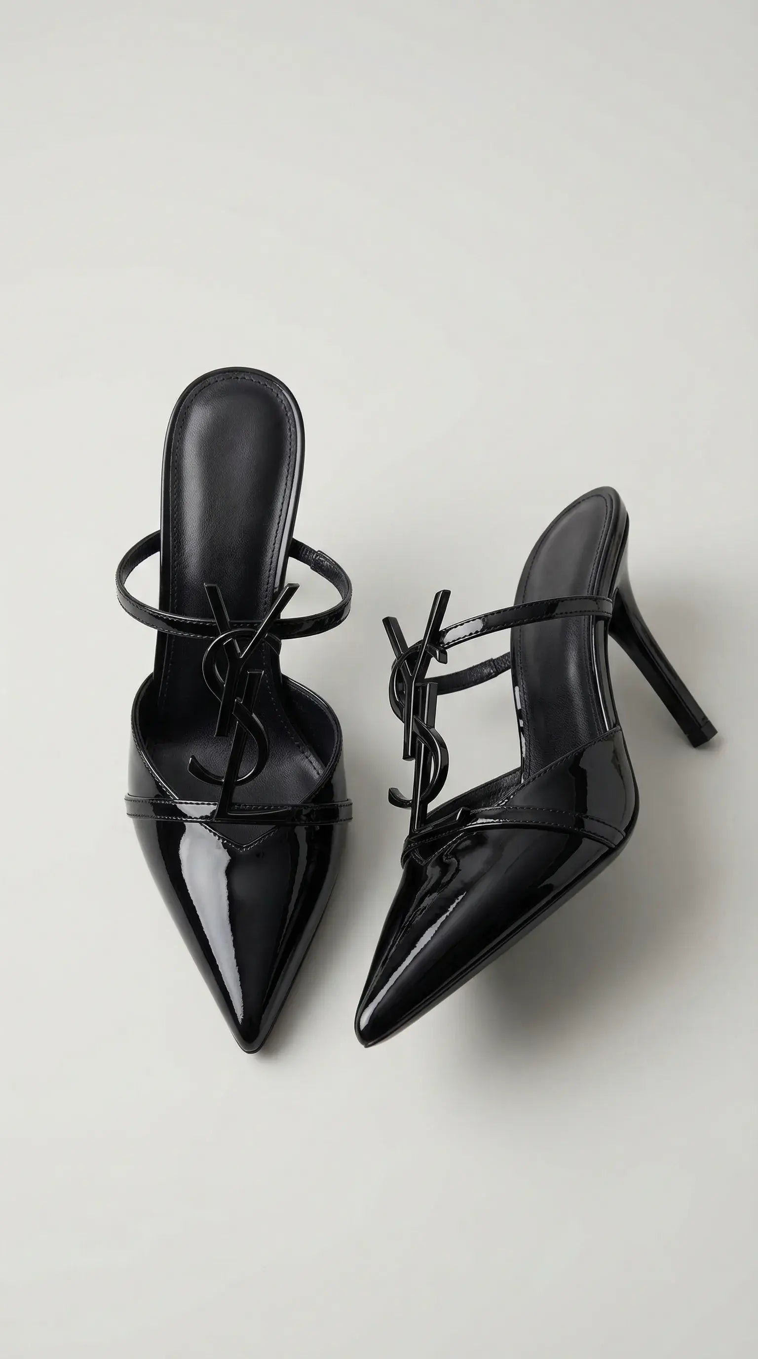 Pointed Toe Leather Mules – Black Metal