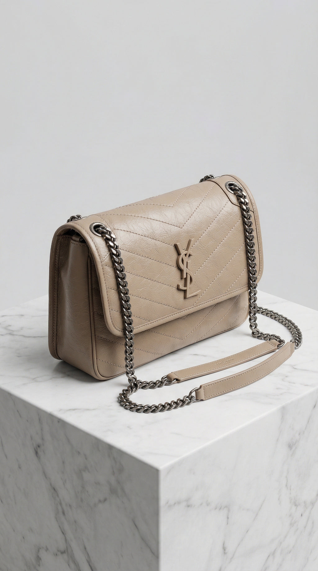 Chain Shoulder Bag – Beige Quilted Leather