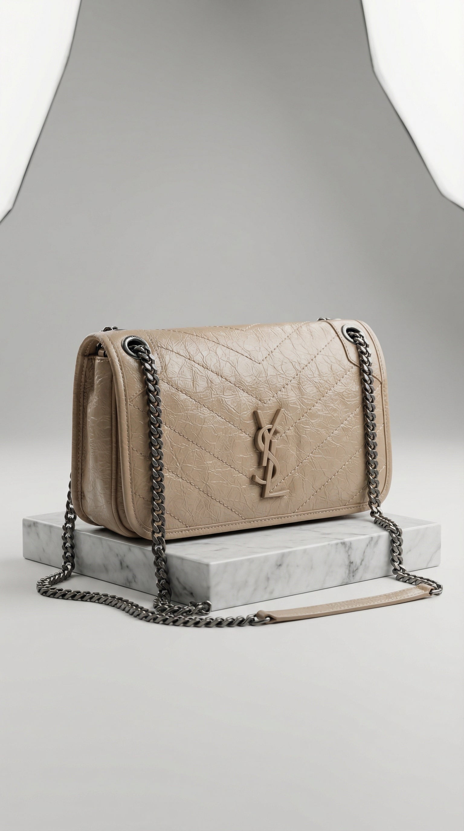 Chain Shoulder Bag – Beige Quilted Leather
