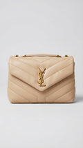 Mini Camera Bag – Beige Chevron Leather (Gold Hardware)