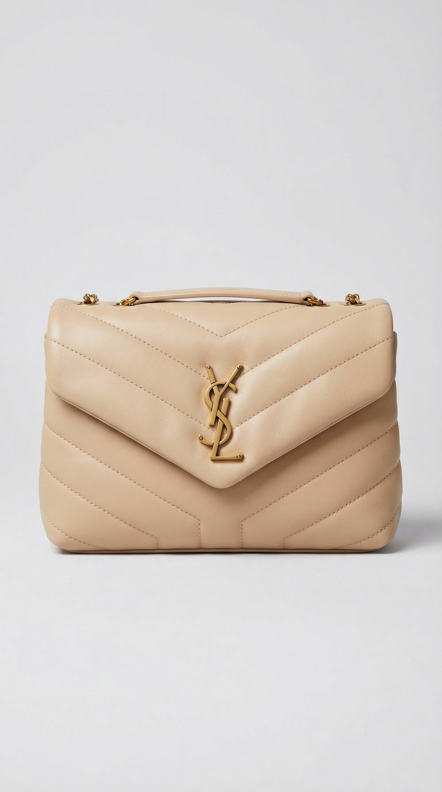 Mini Camera Bag – Beige Chevron Leather (Gold Hardware)
