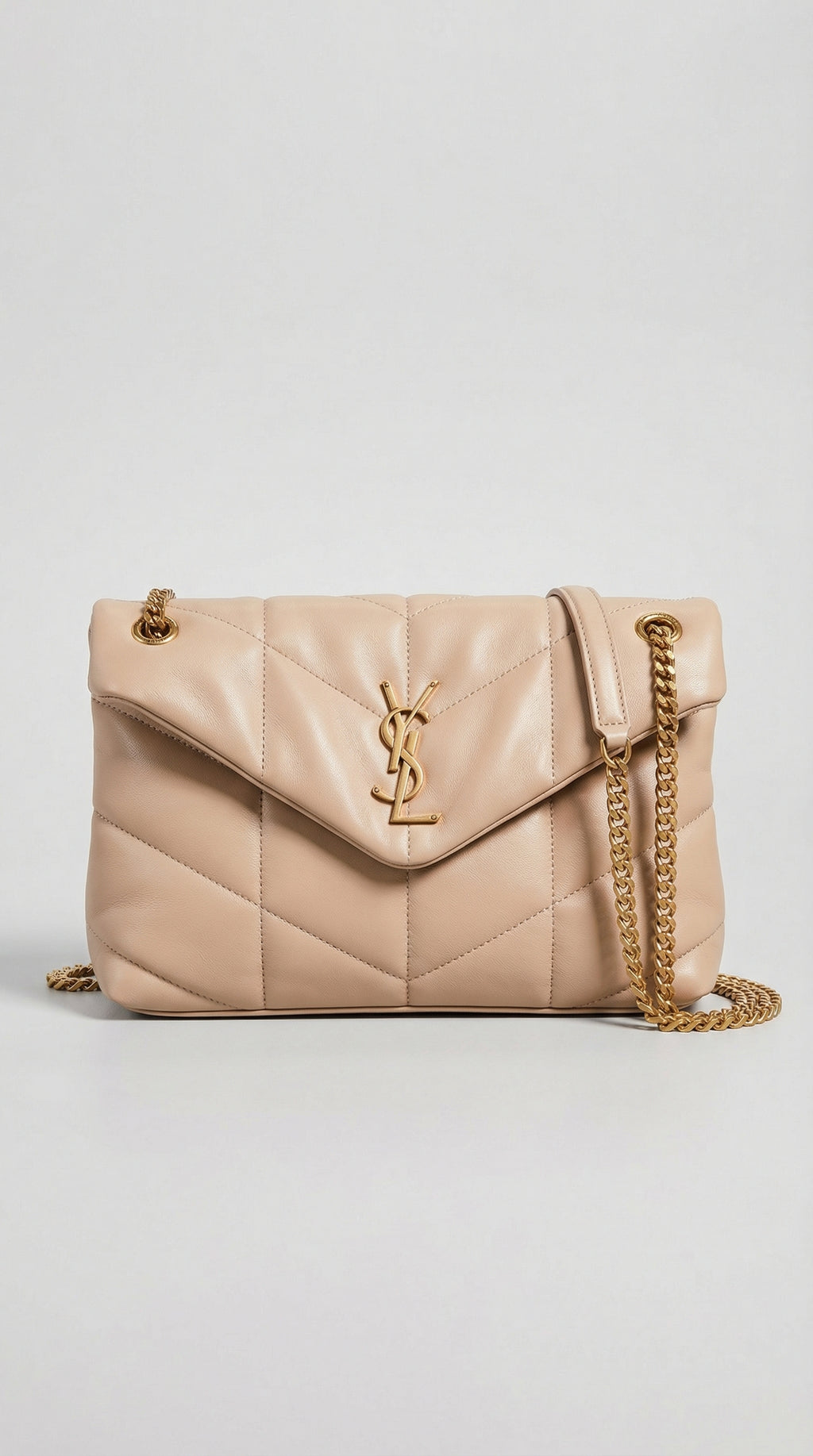 Quilted Flap Shoulder Bag – Beige Chevron Leather (Gold Hardware)