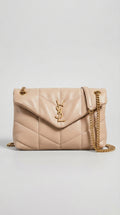 Quilted Flap Shoulder Bag – Beige Chevron Leather (Gold Hardware)
