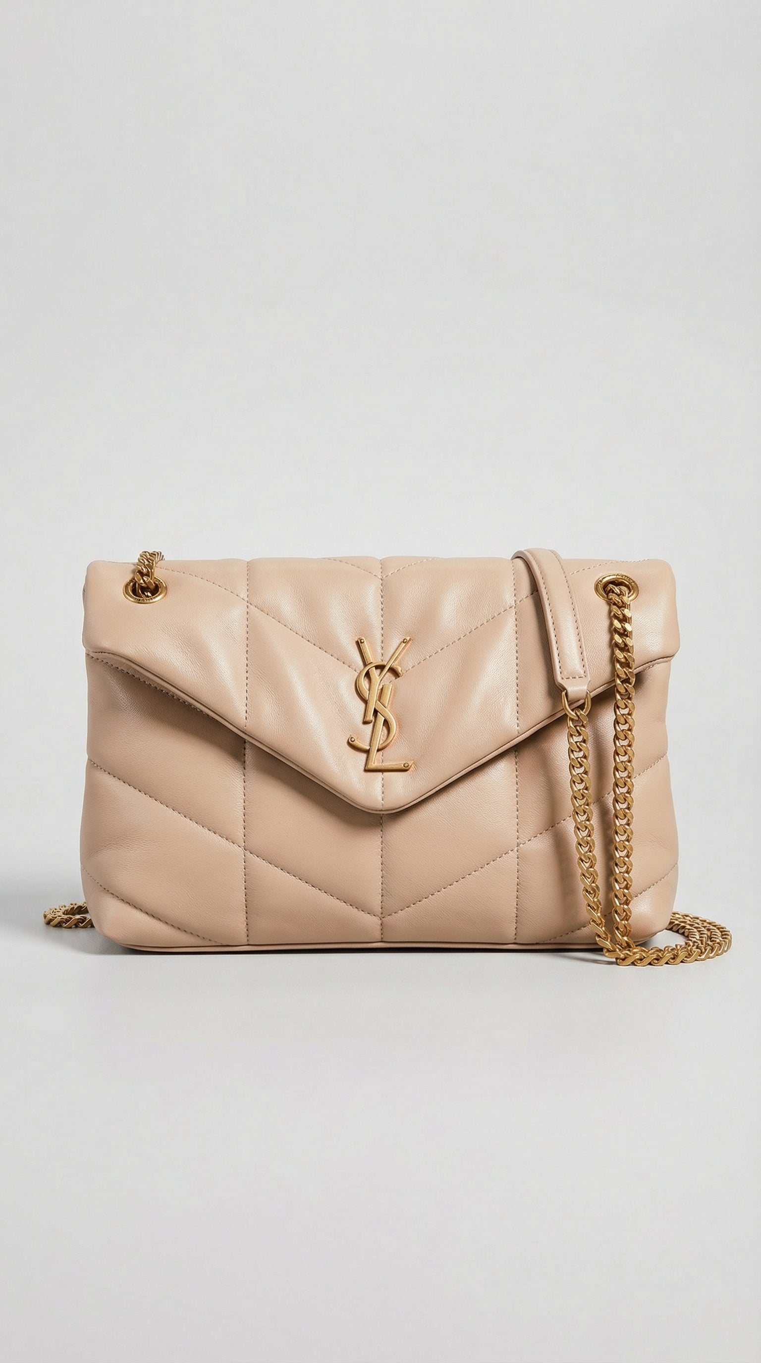 Quilted Flap Shoulder Bag – Beige Chevron Leather (Gold Hardware)