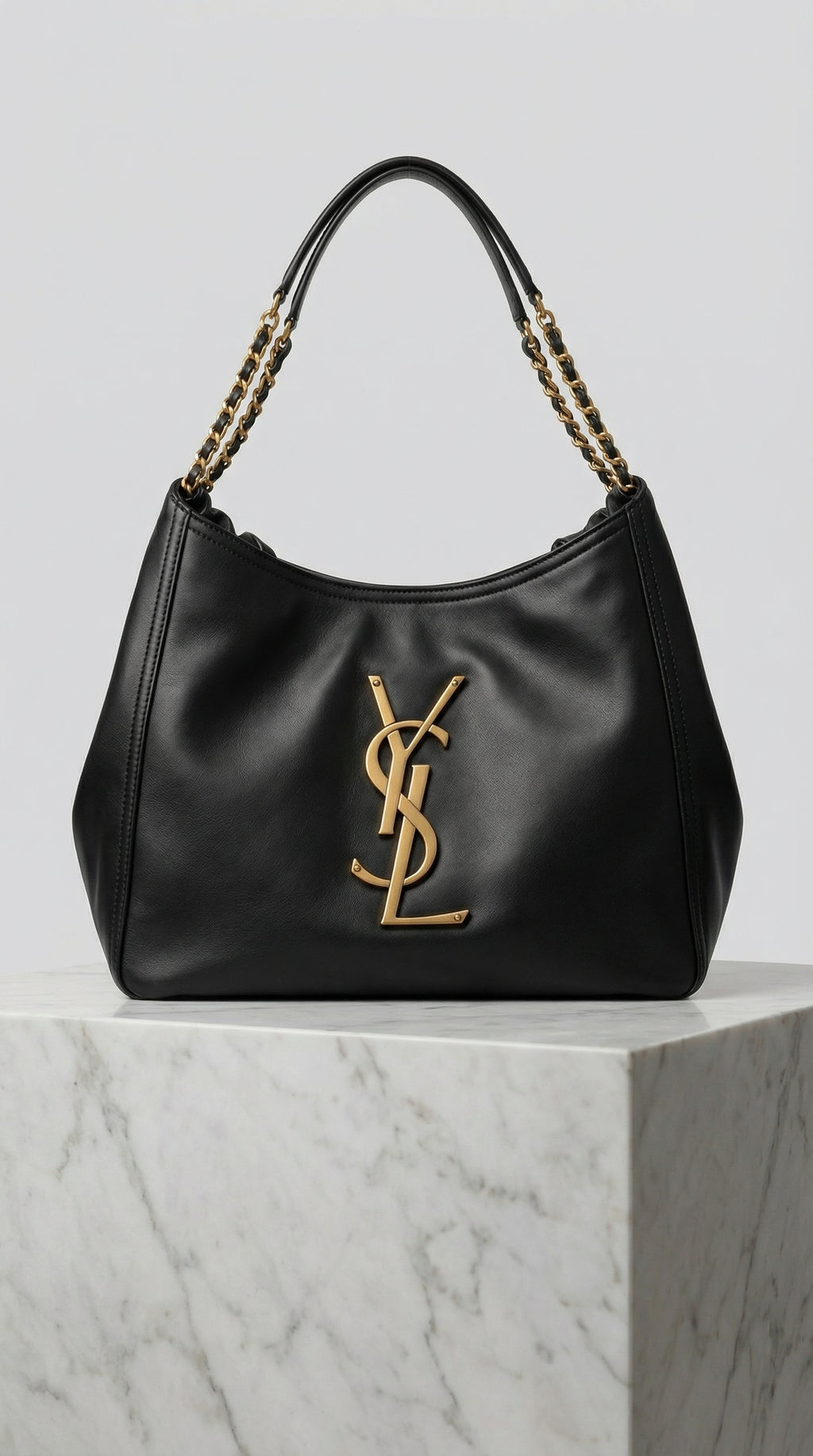 Chain Handle Hobo Bag – Black Leather