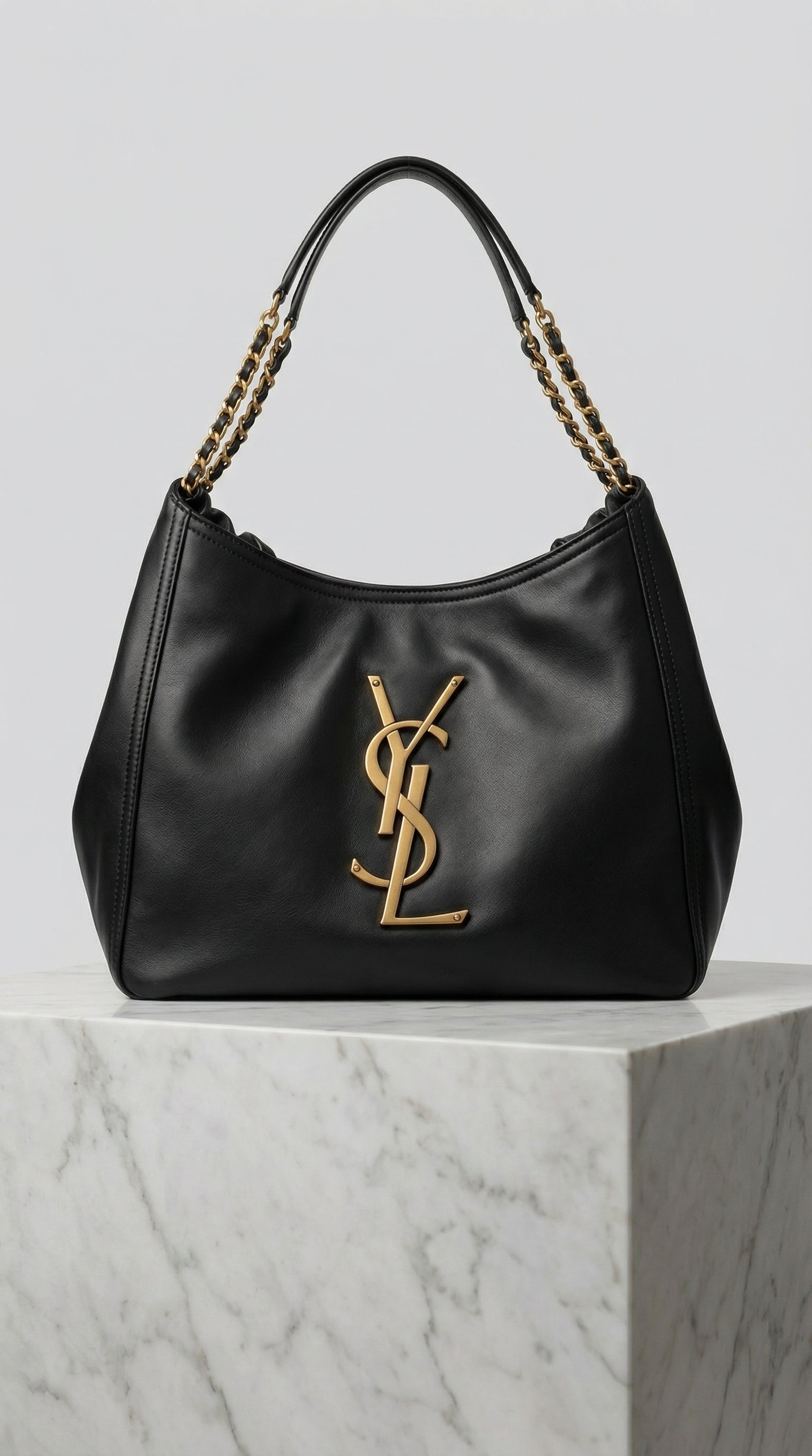 Chain Handle Hobo Bag – Black Leather