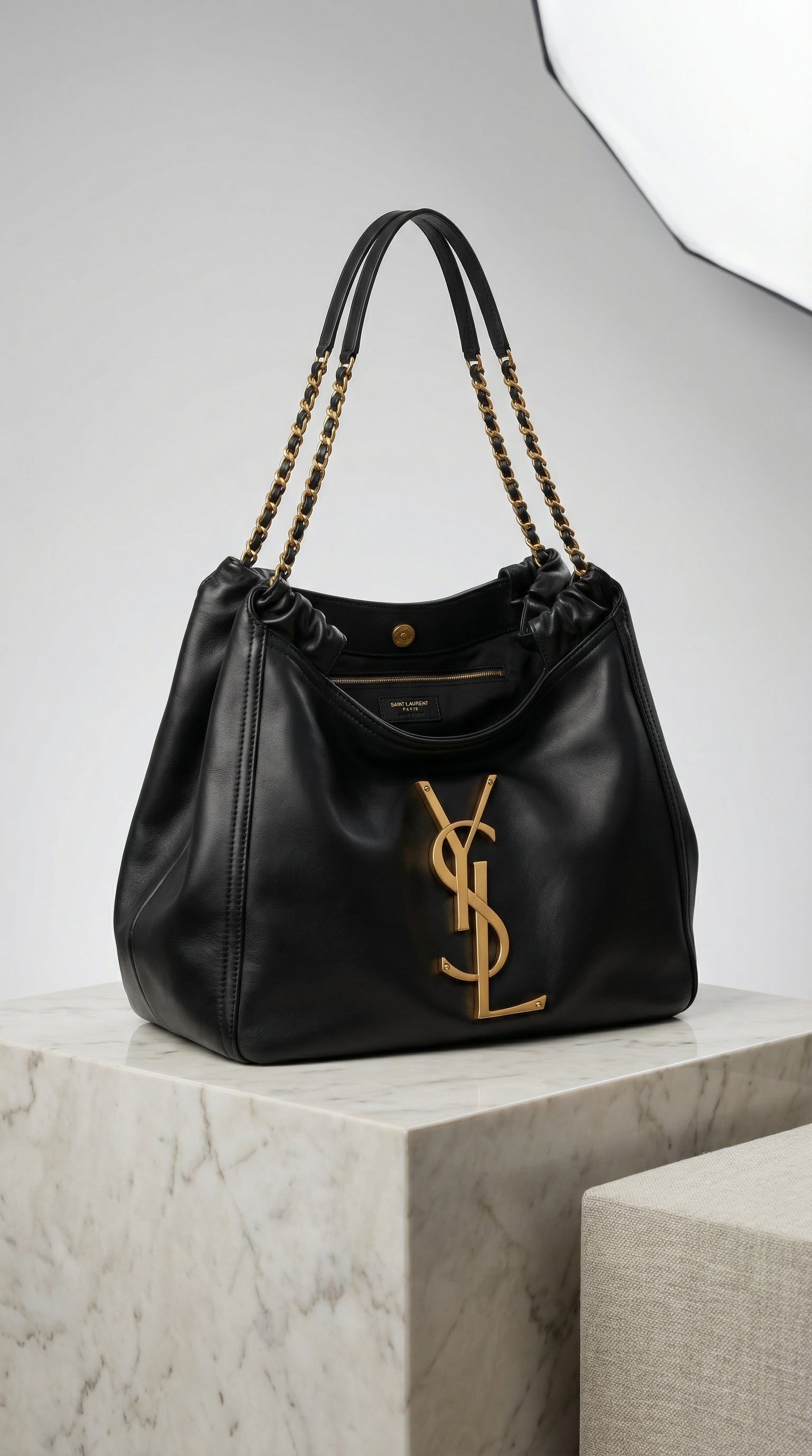 Chain Handle Hobo Bag – Black Leather