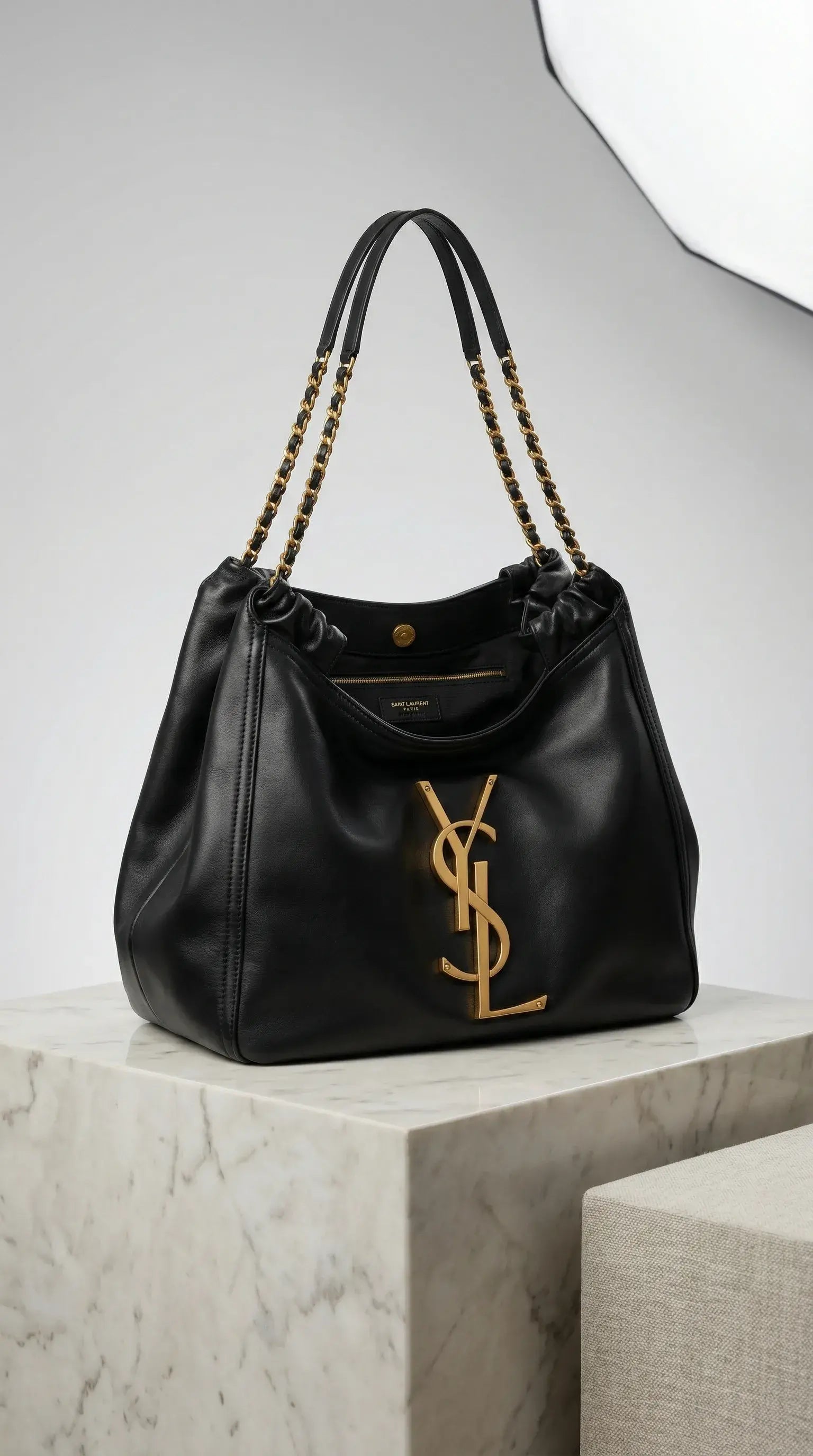 Chain Handle Hobo Bag – Black Leather