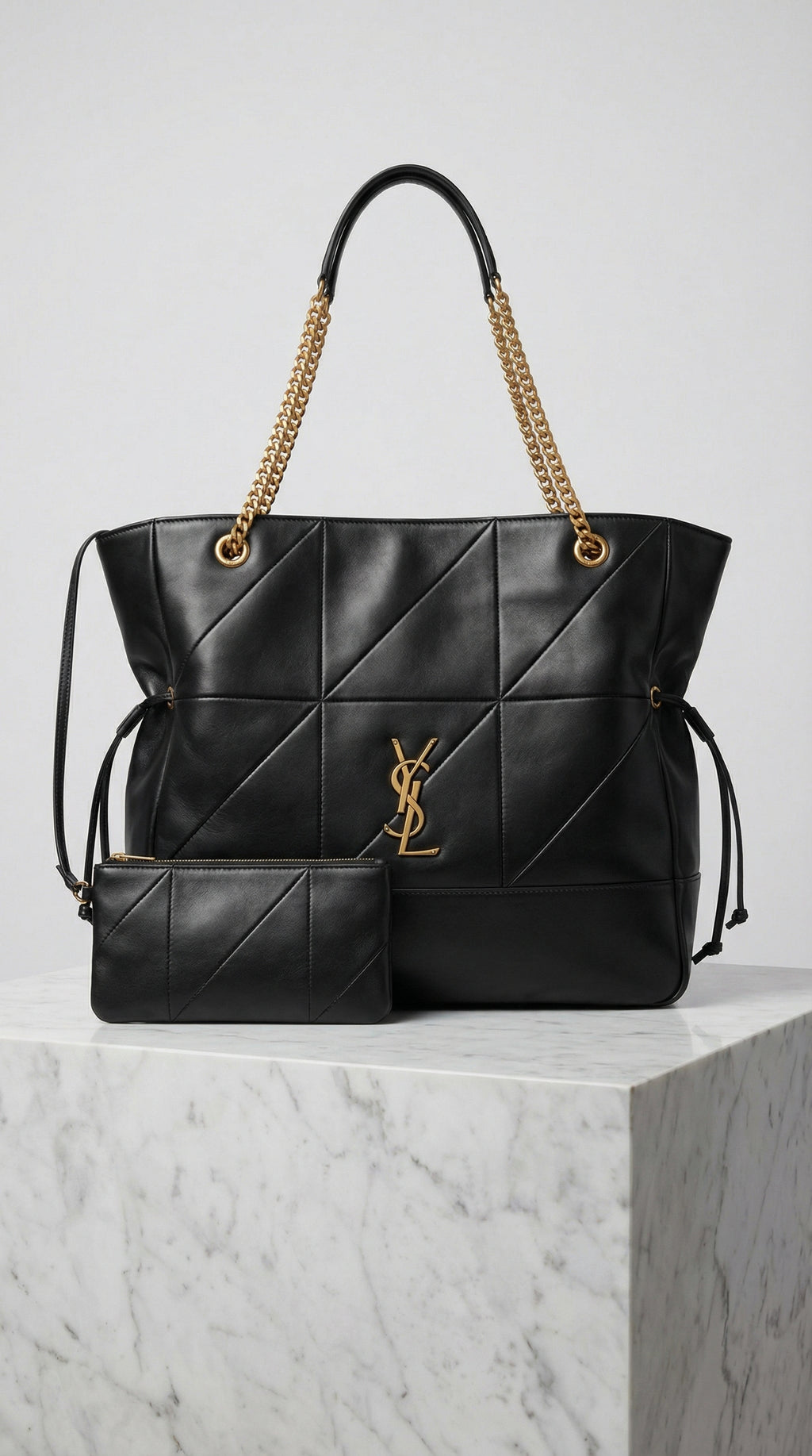 Chain Strap Quilted Tote – Black
