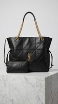 Chain Strap Quilted Tote – Black