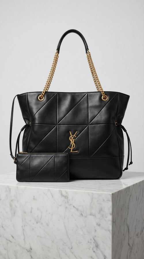 Chain Strap Quilted Tote Bag – Black Quilted Leather