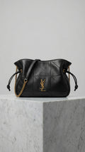 Drawstring Mini Bag – Black Quilted Leather