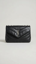 Mini Camera Bag – Black Chevron Leather (Silver Hardware)