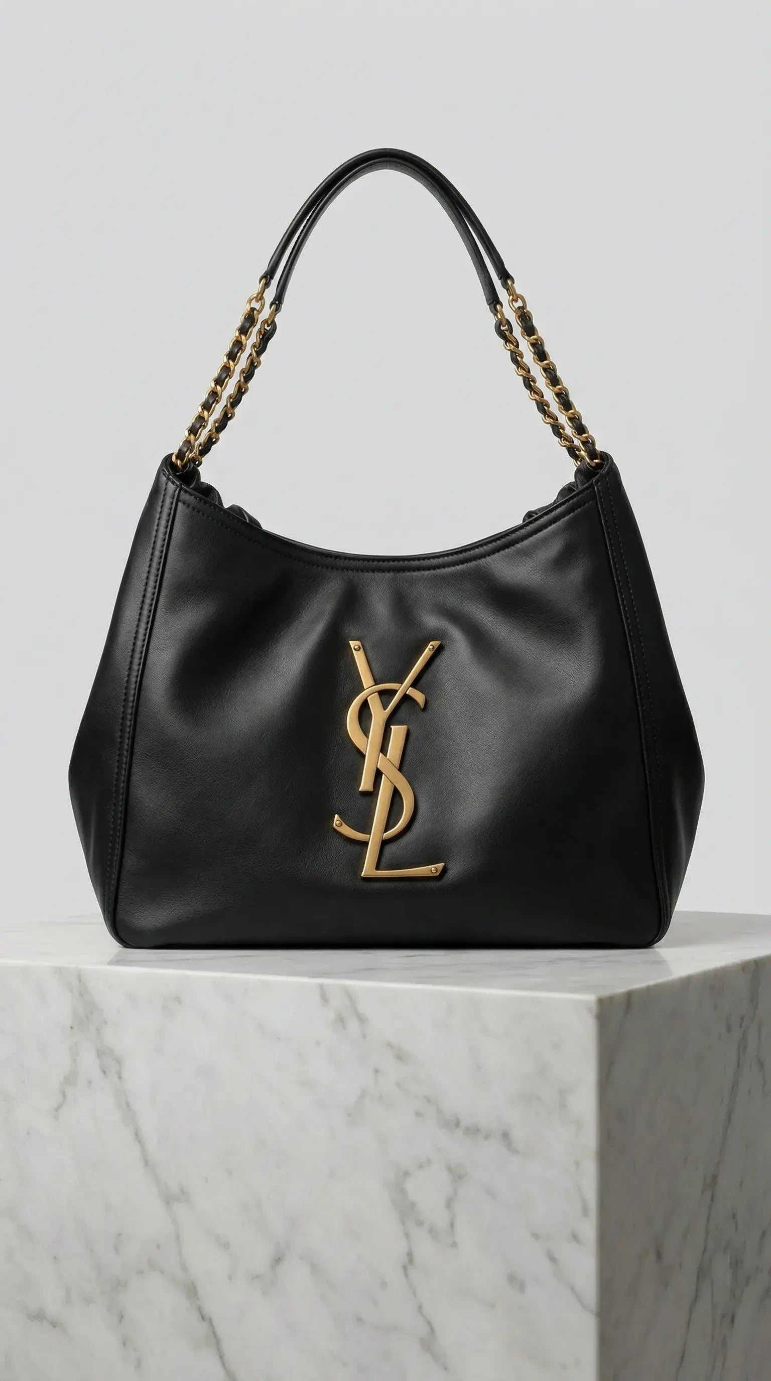 Chain Handle Hobo Bag – Black Leather