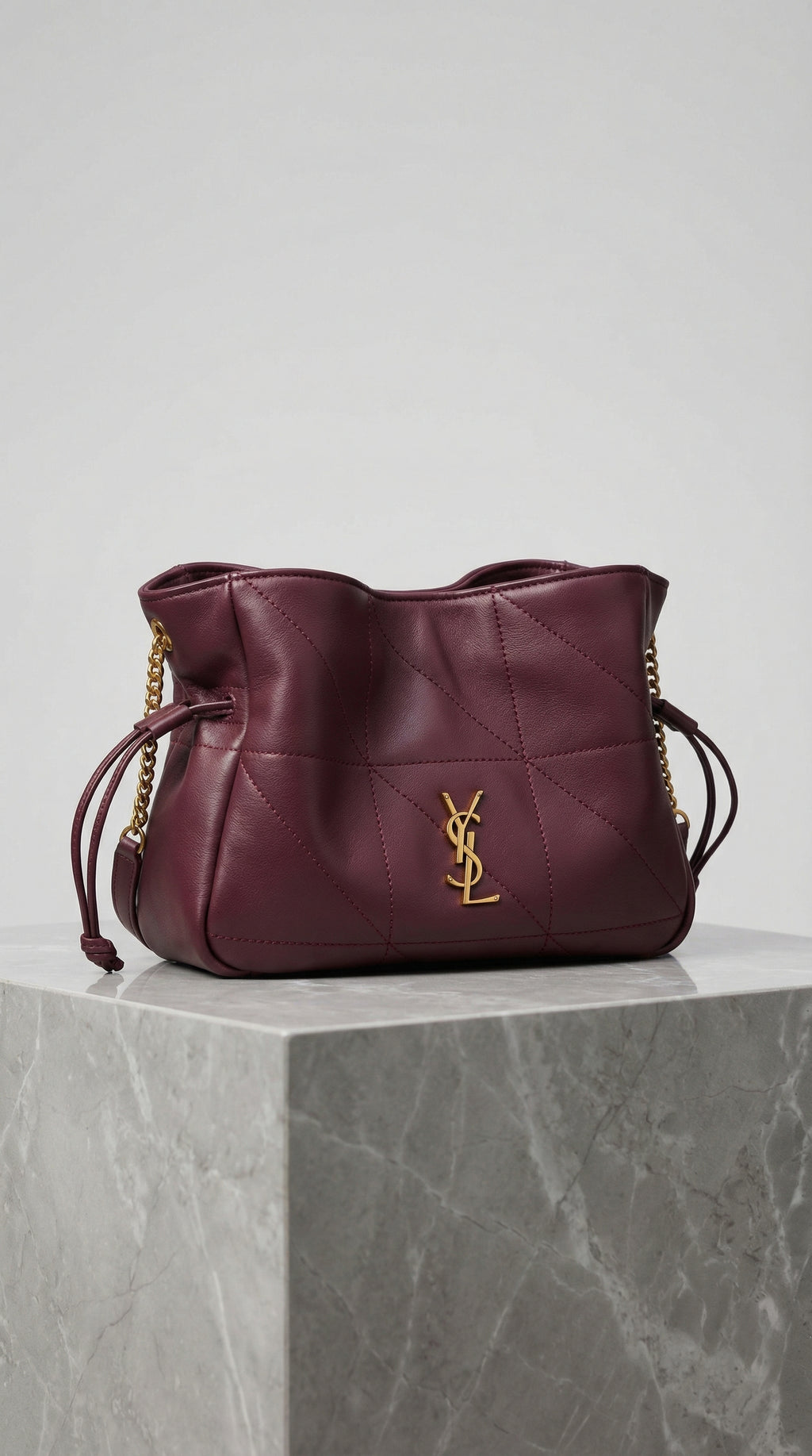 Drawstring Mini Bag – Burgundy Quilted Leather
