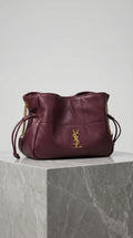 Drawstring Mini Bag – Burgundy Quilted Leather