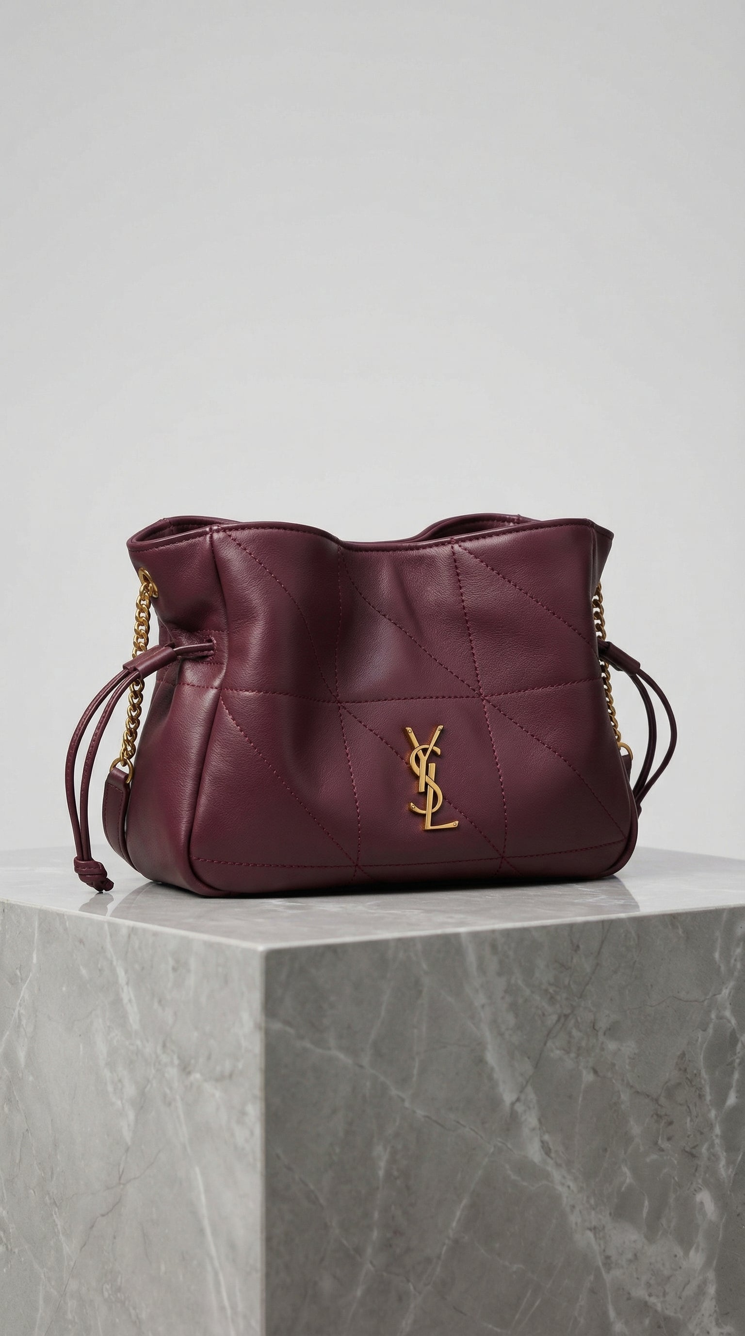 Drawstring Mini Bag – Burgundy Quilted Leather