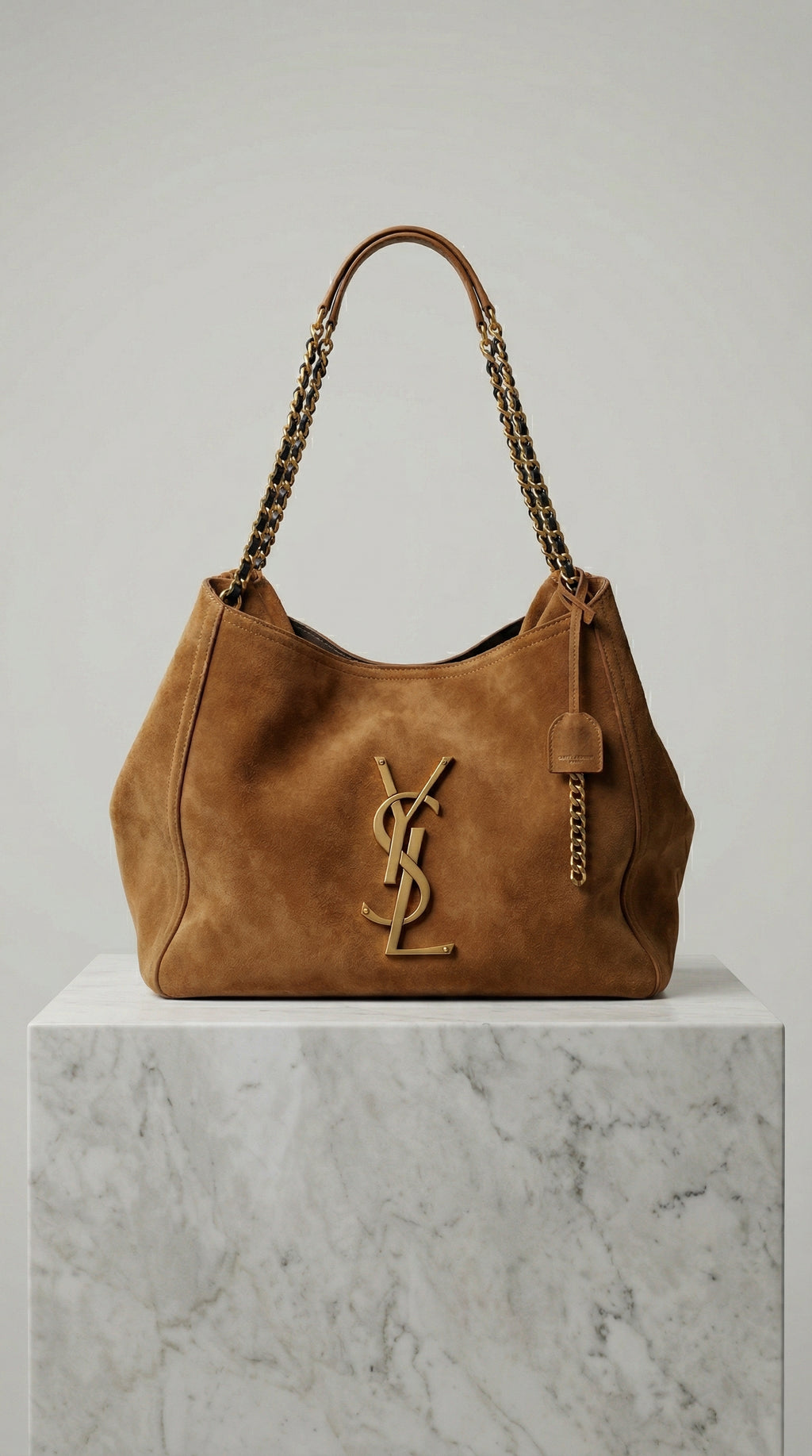 Chain Handle Hobo Bag - Caramel Suede