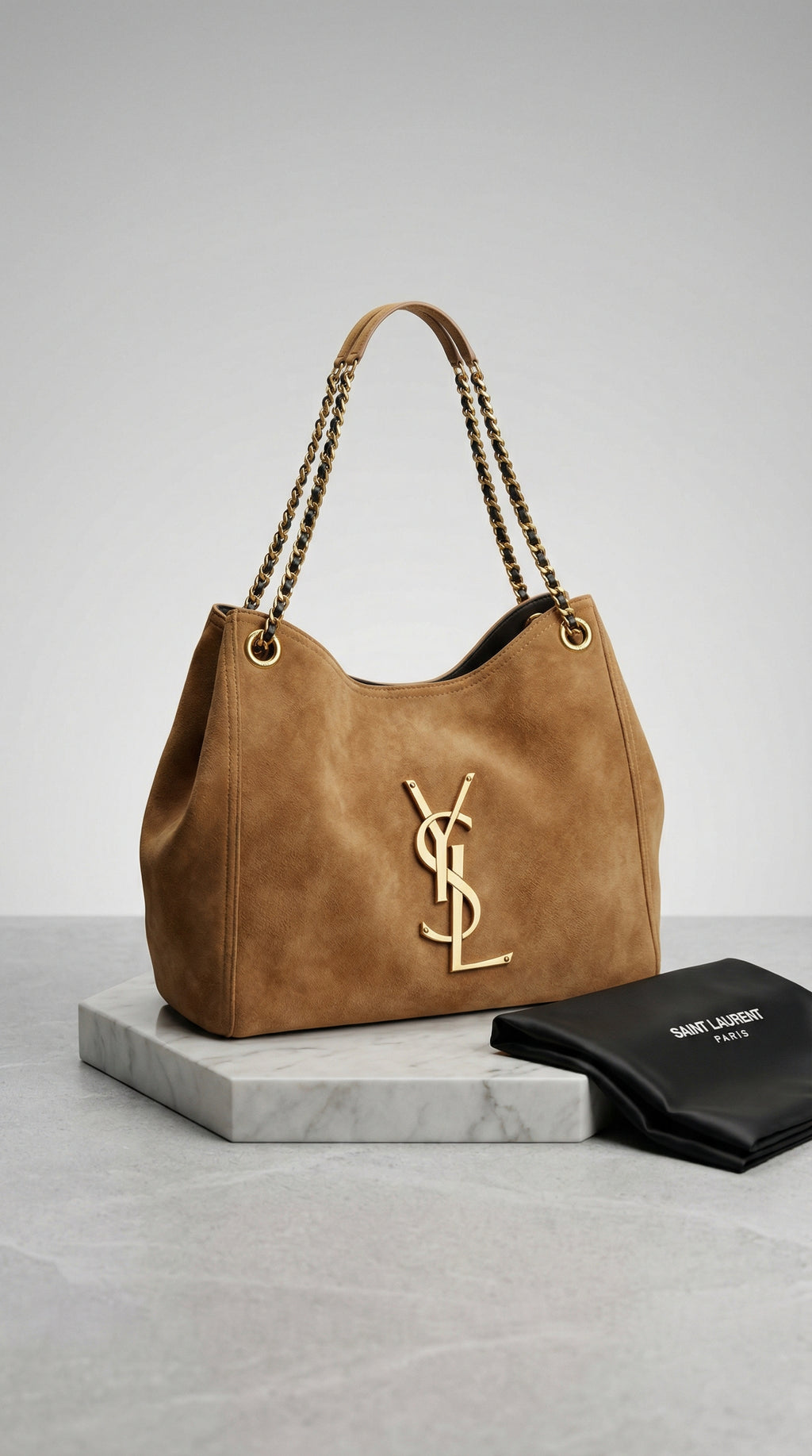 Chain Handle Hobo Bag - Caramel Suede