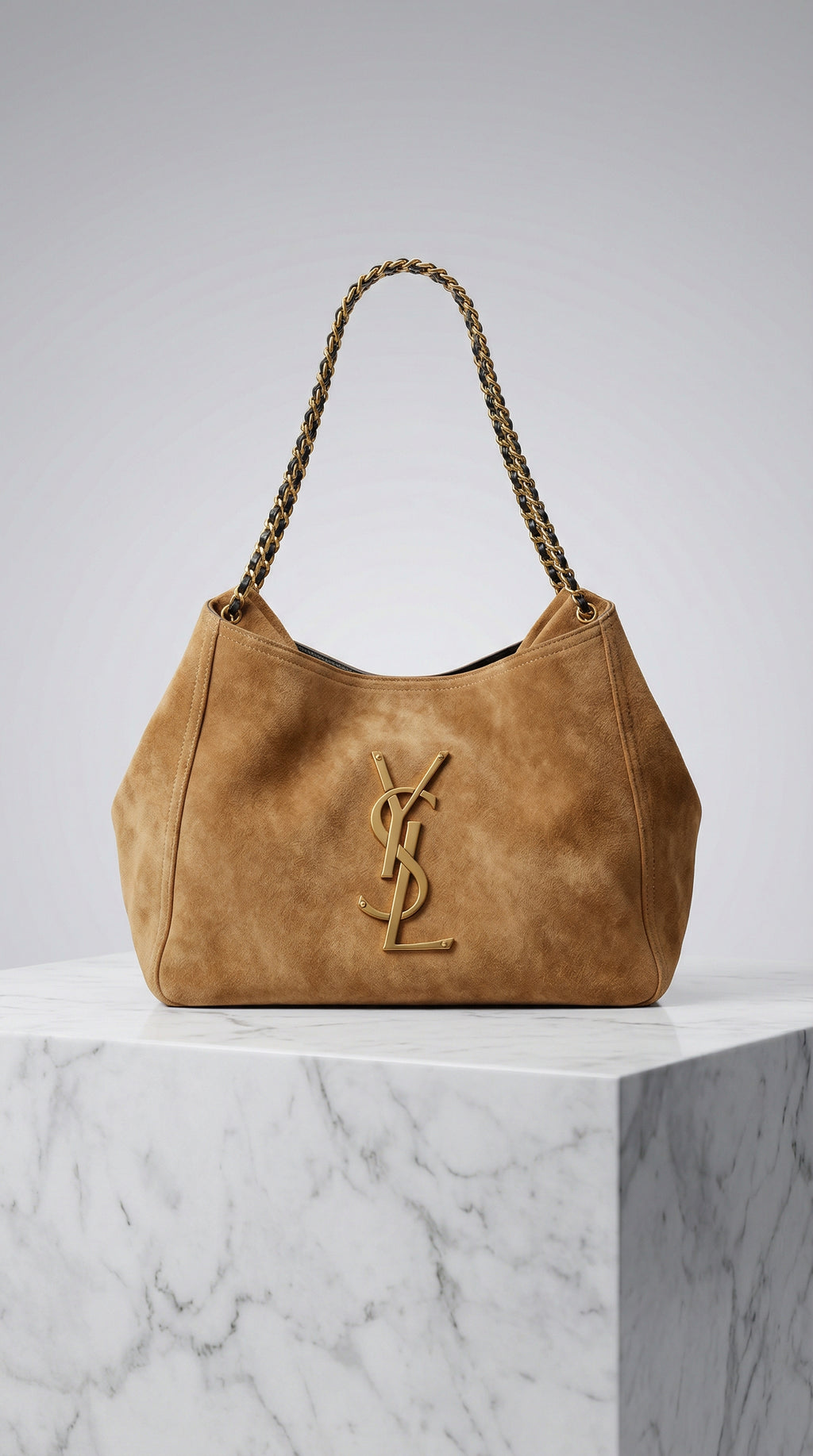 Chain Handle Hobo Bag - Caramel Suede